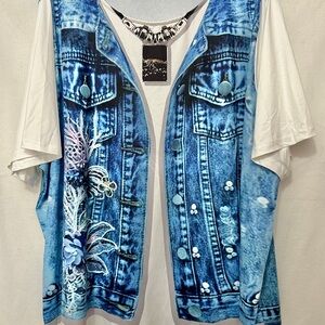 Floral Blue Denim Print T-Shirt
